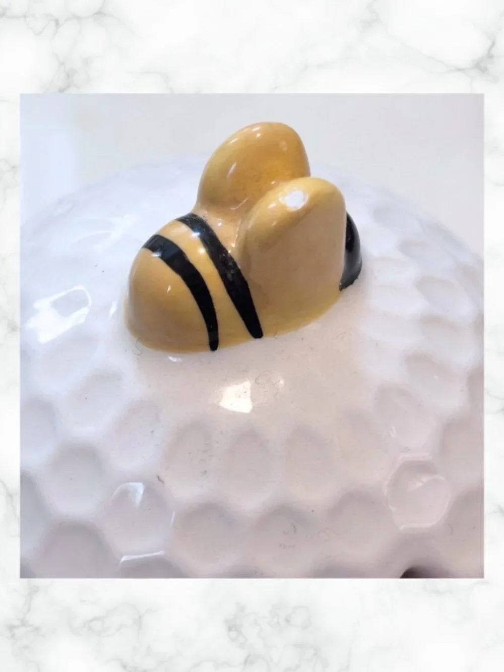 Ceramic Bee and Honeycomb Honey Pot w/ Lid & Wooden Dipper